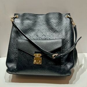 Black Monogram Vegan Leather Shoulder Bag Inside, Outside pockets Preowned